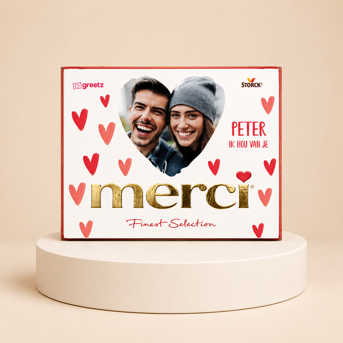 Merci | Hartjes met eigen foto en tekst | 250g