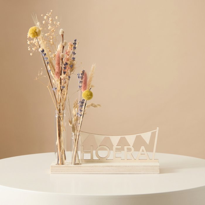 Brievenbus | Droogbloemen plankje Hoera