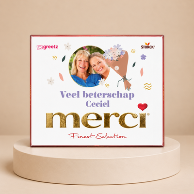Merci | Beterschap met eigen foto en naam | 250g