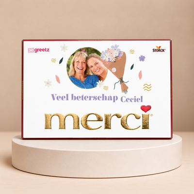 Merci | Veel Beterschap met eigen foto en naam | 400g
