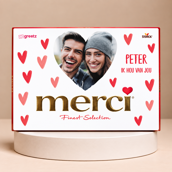 Merci | Hartjes met eigen foto en tekst | 675g