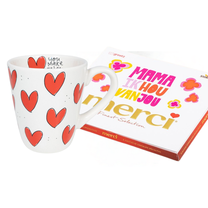 Merci Mama ik hou van jou 250g | Blond Amsterdam hartjes mok
