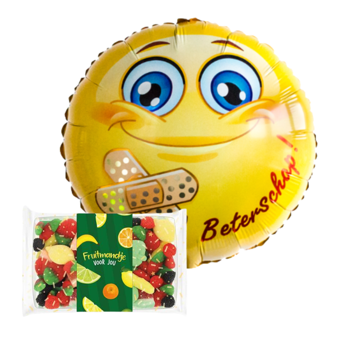 Ballon Smiley beterschap | Fruitmandje voor jou 280gr