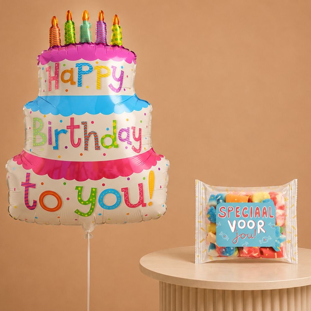 Ballon XL Verjaardagstaart Mini Speciaal voor jou 100gr Veel Liefs