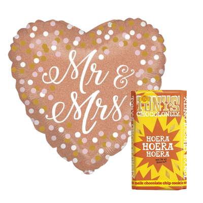 Ballon Mr & Mrs in rosé goud | Tony's Chocolonely Hoera, Hoera, Hoera! 185g