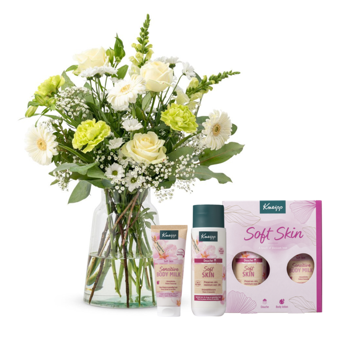 Boeket Waardevol Wit | Kneipp - Cadeaupakket Soft Skin