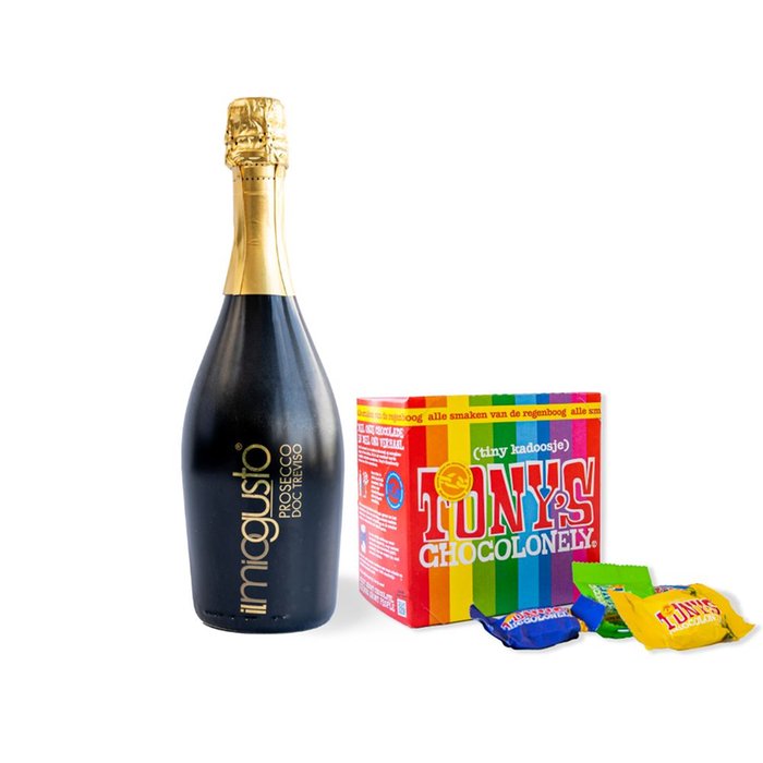 Miogusto prosecco 750 ml | Tony's Chocolonely tiny tony's 200g