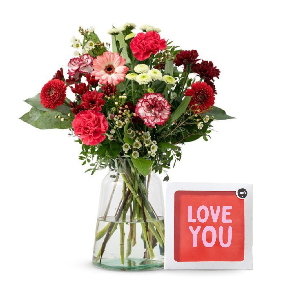 Boeket Gracieus Tegeltje - Love You Bloemen Greetz