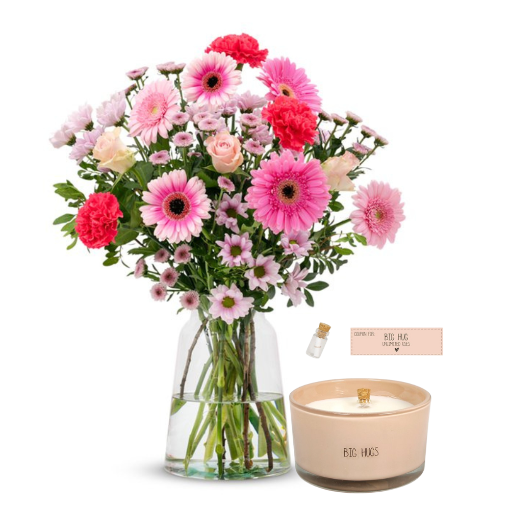 Boeket Zachtroze Kaars - Big Hug Bloemen Greetz
