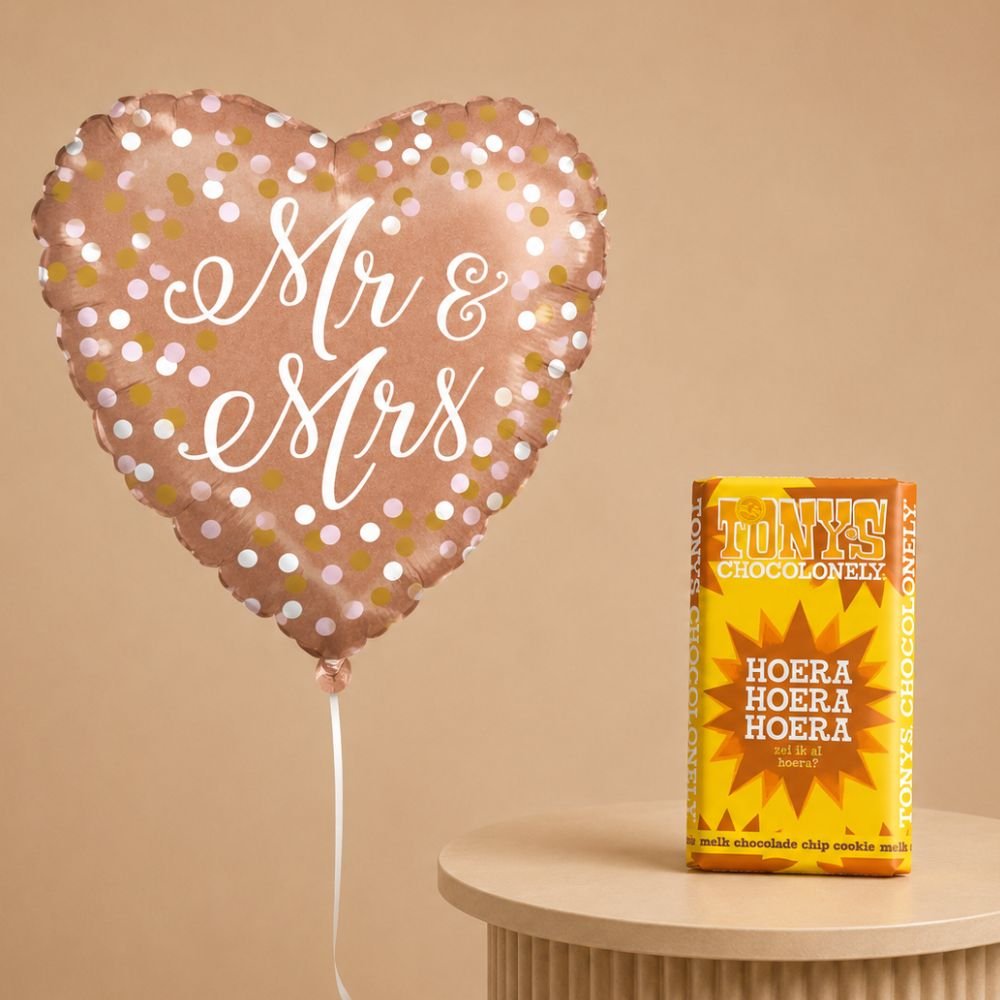 Ballon Mr Mrs in rosé goud Hoera, Hoera, Hoera! 185g Tony
