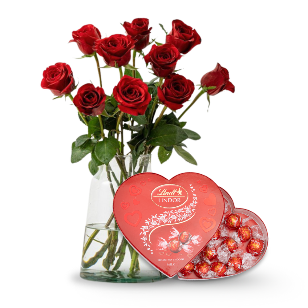 Boeket Rode Rozen LINDOR Hart Bloemen Lindt