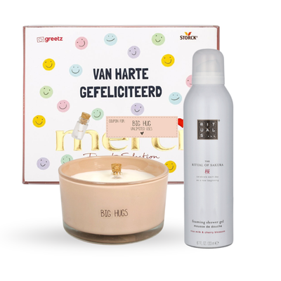 Rituals Sakura Showerfoam | My Flame Lifestyle Big hugs | Merci Finest Selection Gefeliciteerd 250g