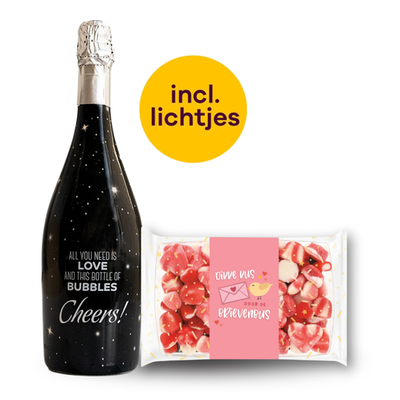 Prosecco Spumante incl. lampje 750 ml | Veel liefs Dikke kus 280g