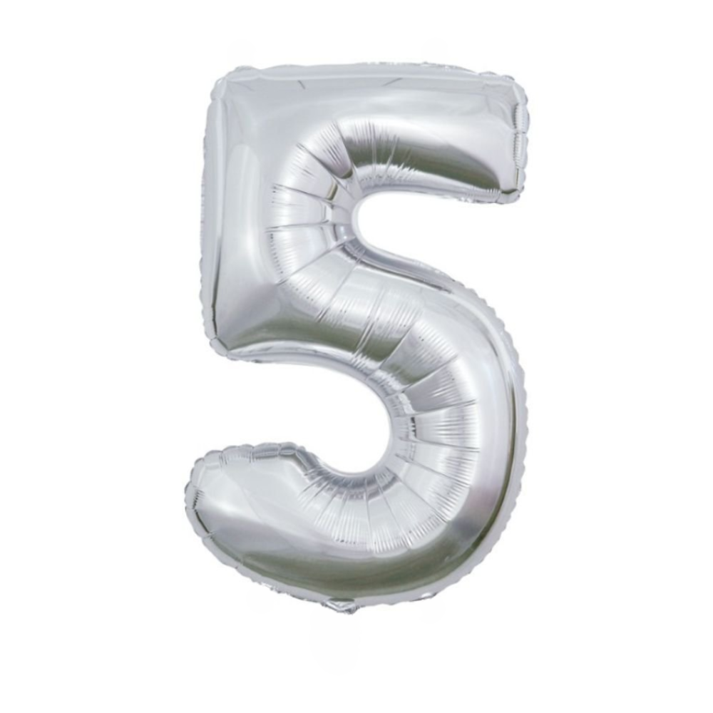 Greetz | Ballon | XL | Cijfer 5 | Zilver | Balloon