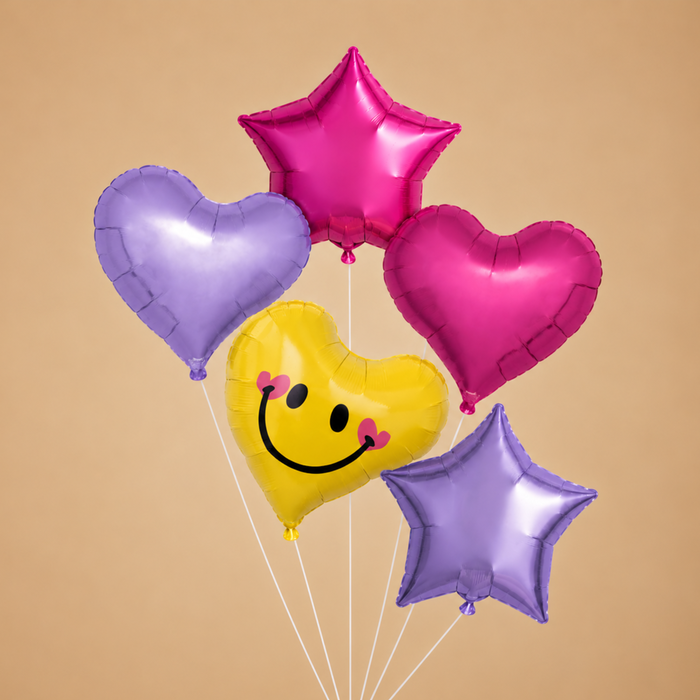 Ballonnen | Tros van 5 | Smiley | Paars & Roze