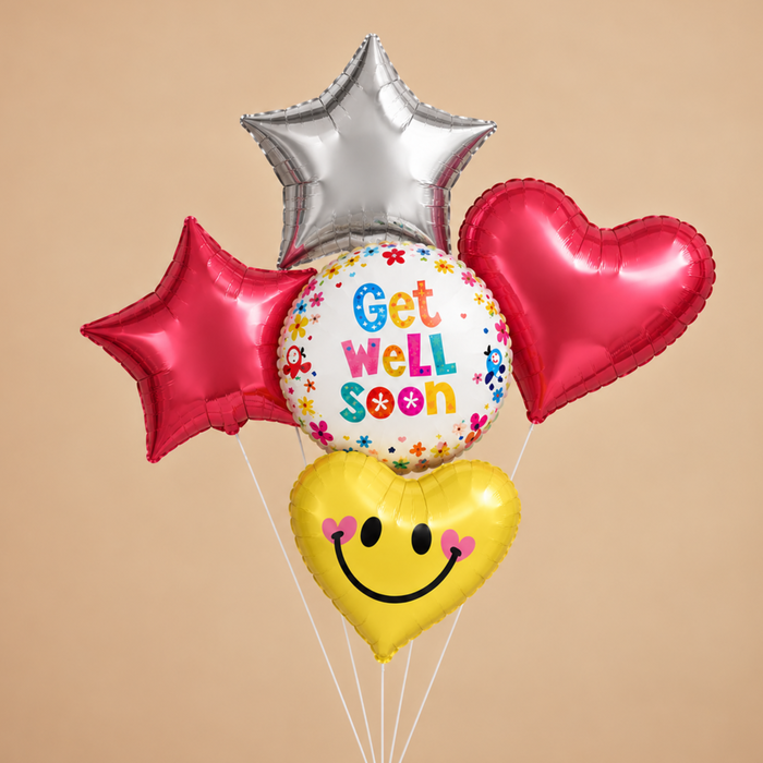 Ballonnen | Tros van 5 | Get Well Soon | Smiley