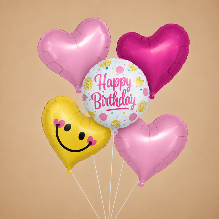 Ballonnen | Tros van 5 | Happy Birthday | Smiley