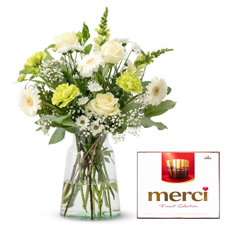 Merci | Boeket Waardevol Wit chocolade 250g | Flowers