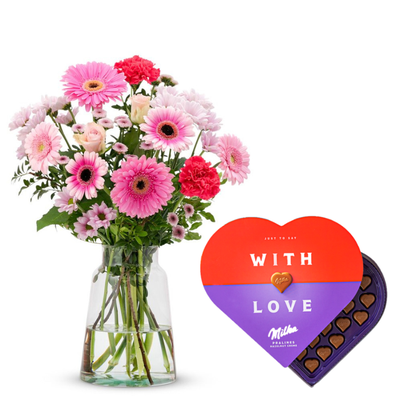 Boeket Zacht roze | Milka Pralines | With Love | 165g