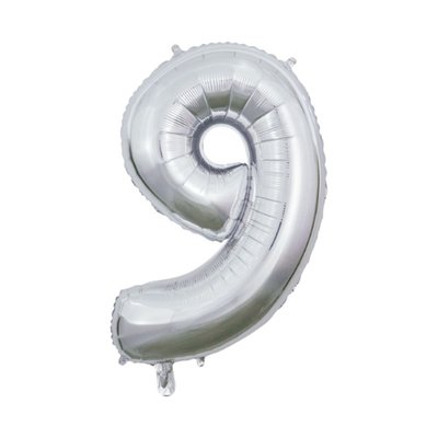 Ballon | XL | Cijfer 9 | Zilver