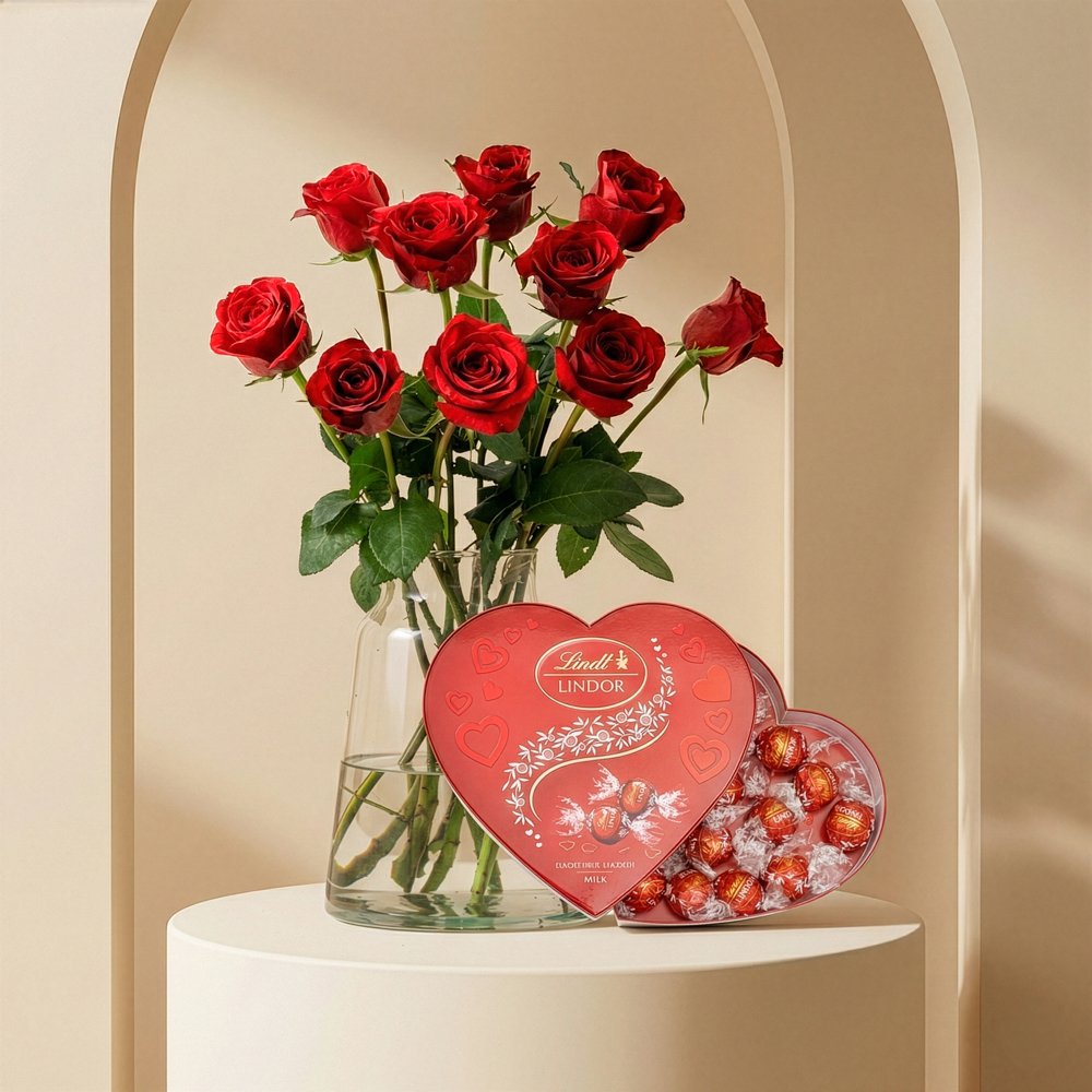 Boeket Rode Rozen LINDOR Hart Bloemen Lindt