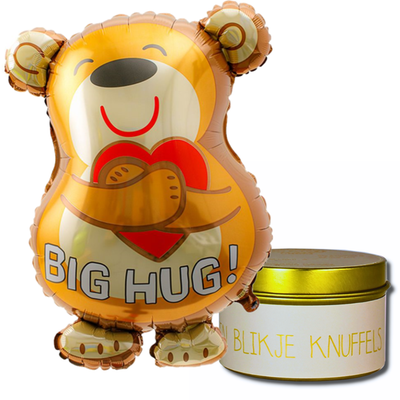 Ballon XL | Beer Big hug | Kaars een blikje knuffels