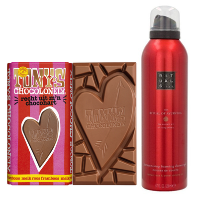 Tony's Chocolonely Hart | Rituals showerfoam Ayurveda