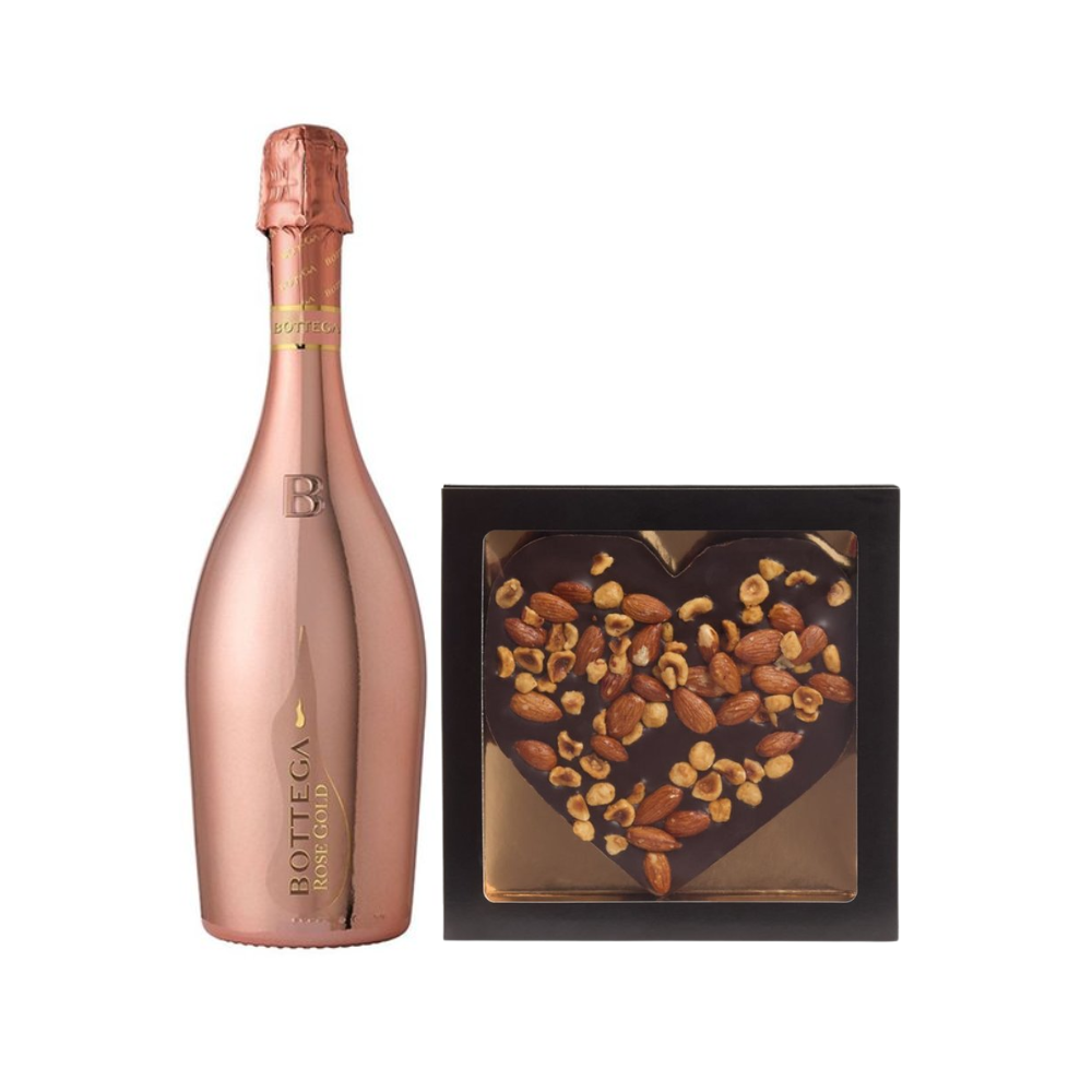 Cadeaupakket Bottega - Prosecco Rosé Gold Bijenkorf - Hart pure chocolade Drankcadeaus Patisserie de Bijenkorf