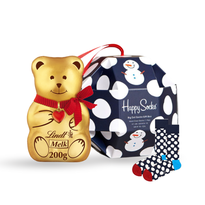 Happy Socks - Giftbox Big Snowman - maat 41-46 | Lindt - TEDDY 200g  