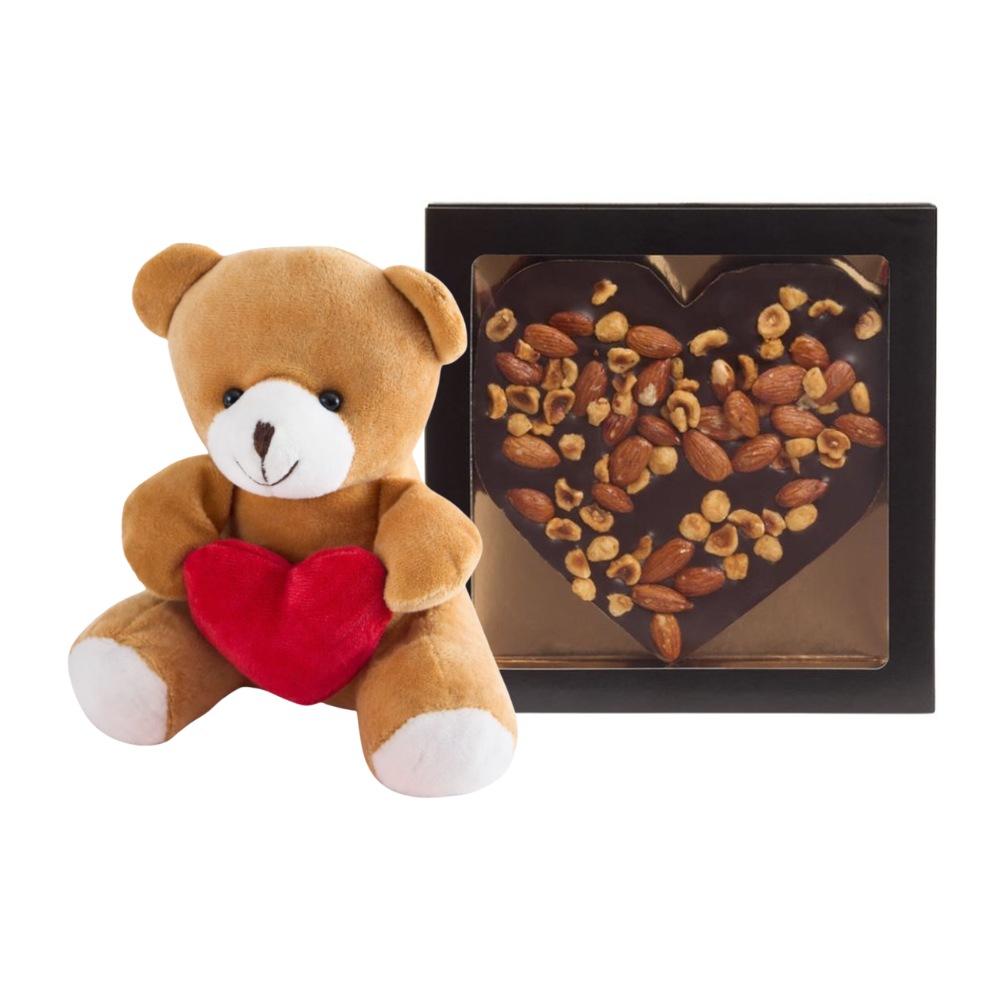 - Chocolade-noten Hart - Puur 225g Beertje met hart Chocoladecadeaus Patisserie de Bijenkorf