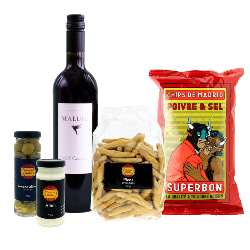 Borrelpakket Spaans Rode wijn Drankcadeaus Maluni