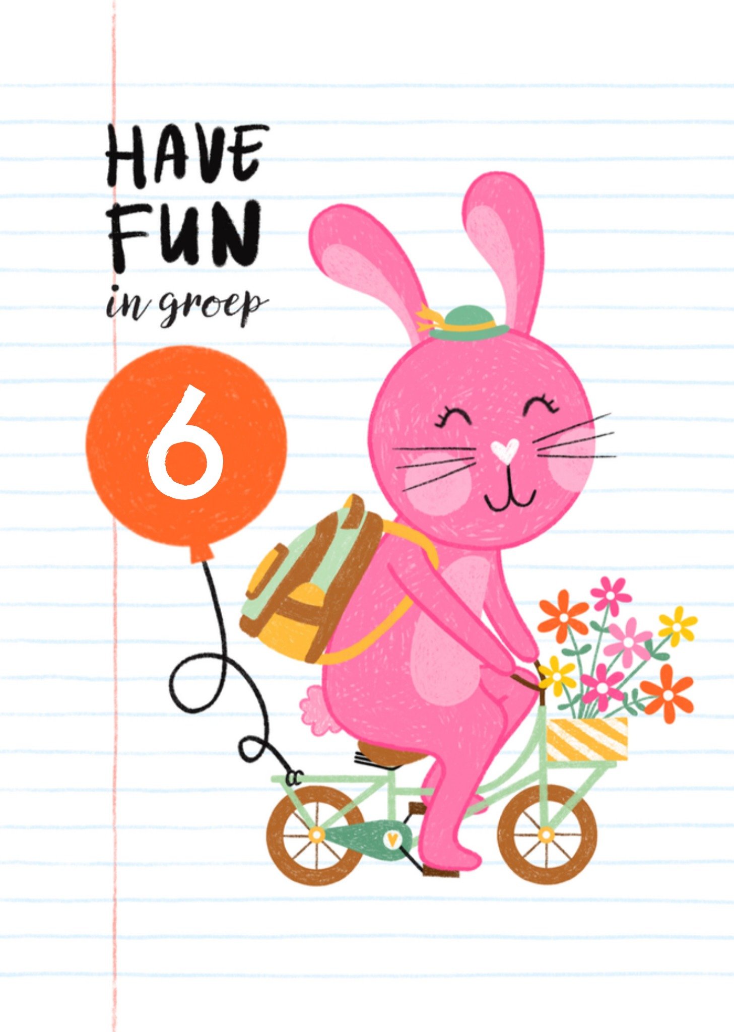 Back to school Konijn Roze Kaart Marieke Witke