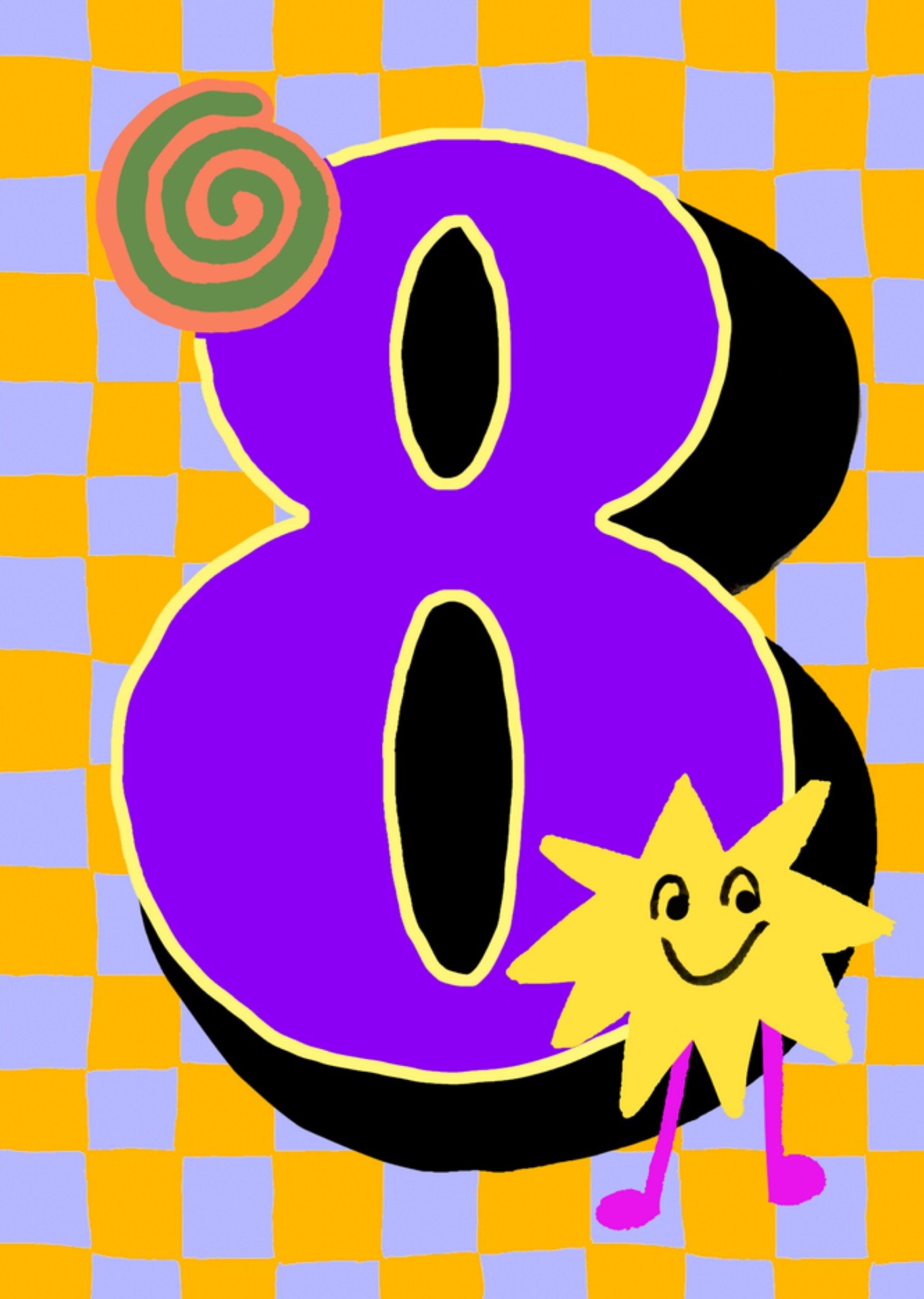 Verjaardagskaart 8e verjaardag Geïllustreerd nummer 8 met smileys Kaart Eleanor Bowmer