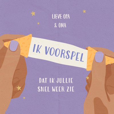 Ik Voorspel Dat Ik Jullie Snel Weer Zie Geïllustreerd Gelukskoekje Opa En Oma Kaart