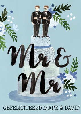 Mr & Mr Geïllustreerde Bruidstaart Huwelijk Kaart
