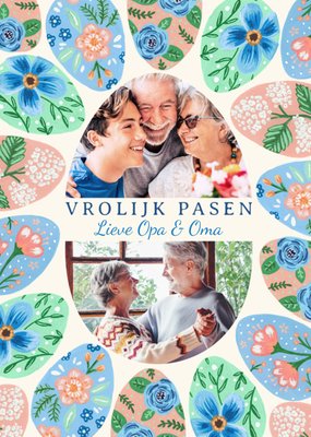 Geïllustreerd Eieren Patroon Foto Upload Opa En Oma Pasen Kaart