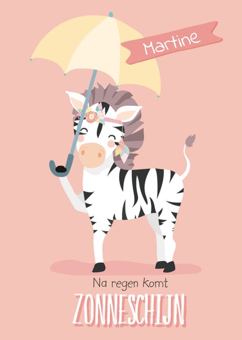 Tante Kaartje | Beterschapkaart | zebra | met naam