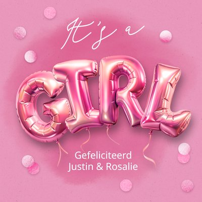 Luckz | Geboortekaart | Felicitatie geboorte meisje ballonnen | Aanpasbare tekst 