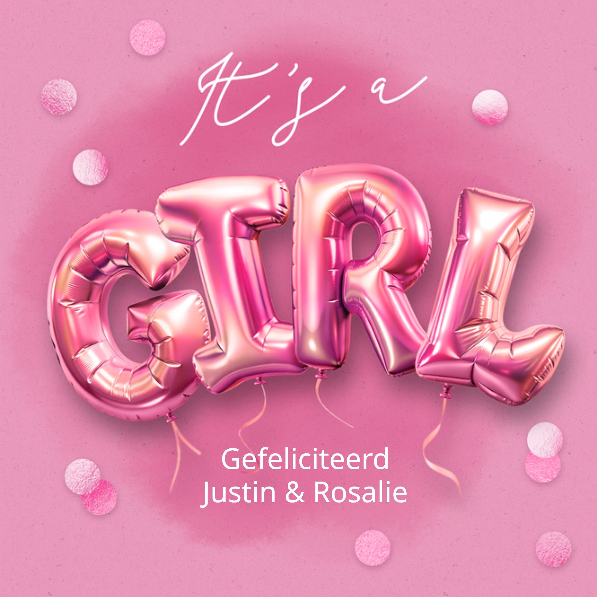Luckz Geboortekaart Felicitatie geboorte meisje ballonnen Aanpasbare tekst Vierkant