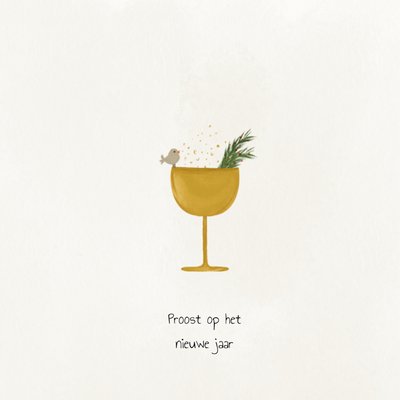 Proost Op Het Nieuwe Jaar Geïllustreerd Glas Met Vogel Kaart