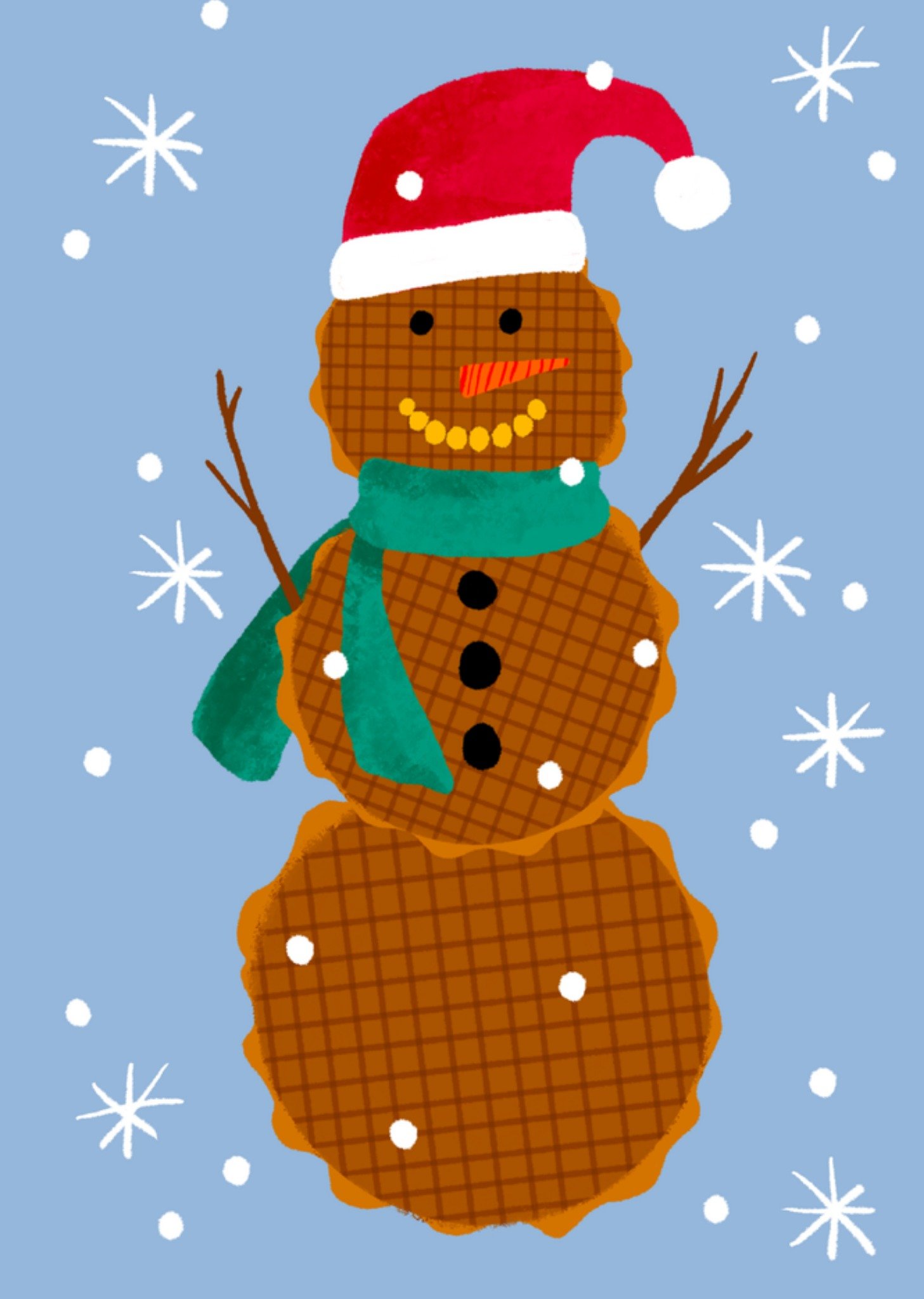 Kerstkaart Stroopwafel sneeuwman Greetz