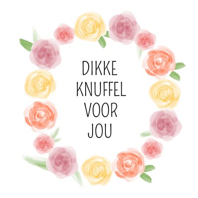 Dikke Knuffel Voor Jou Geïllustreerd Aquarel Bloemen Kaart