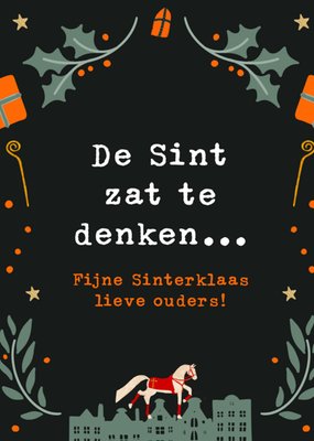 De Sint Zat Te Denken Typografisch Paard Op Dak Ouders Sinterklaas Kaart