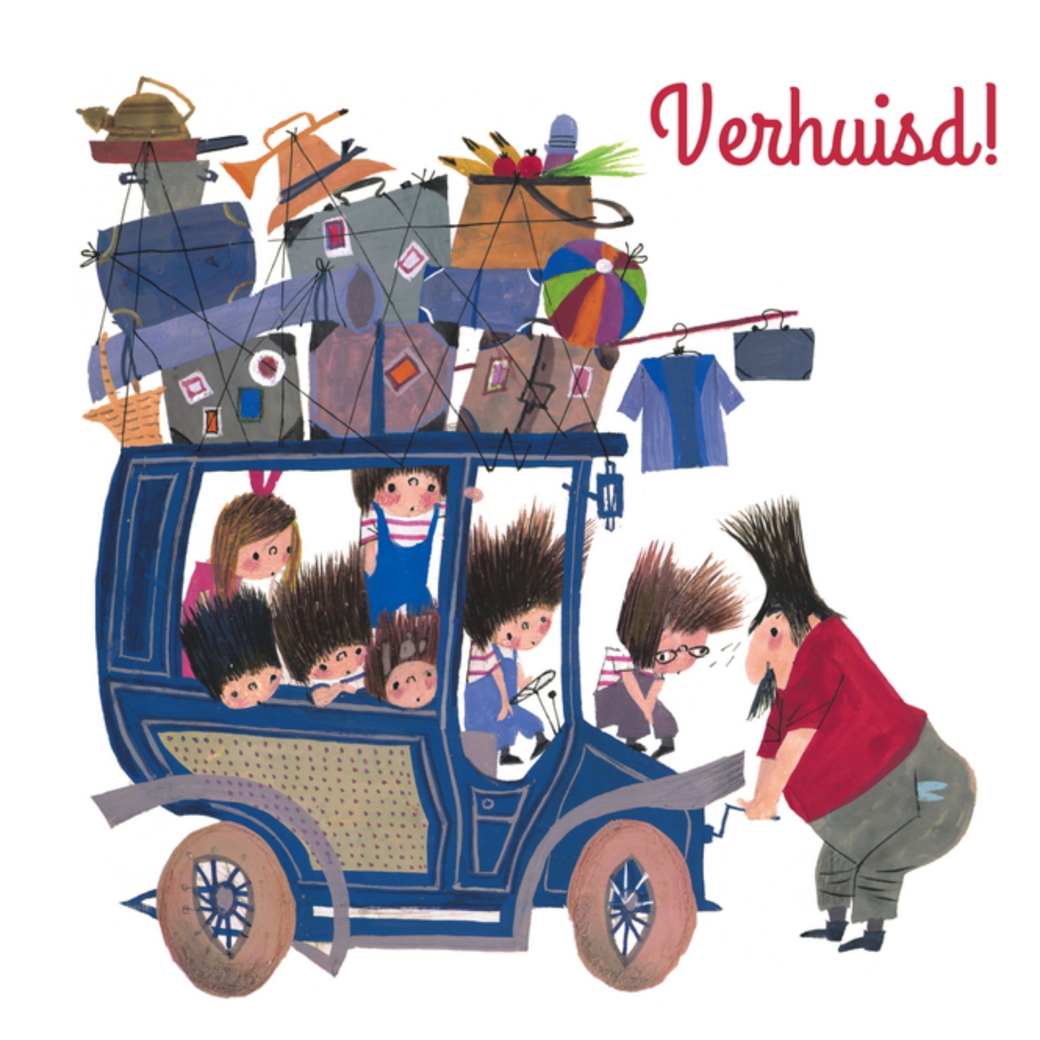 Auto volgepakt voor de verhuizing Vierkante Kaart Fiep Westendorp