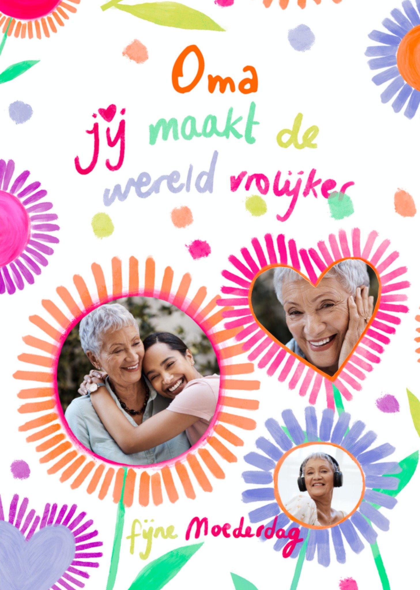 Moederdagkaart Oma jij maakt de wereld vrolijker Aanpasbare fotos Kaart Greetz