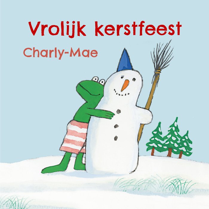 Kikker | Kerstkaart | Sneeuwman | Aanpasbare naam