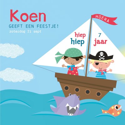 Geïllustreerd Piratenschip 7e Verjaardag Uitnodiging Kaart