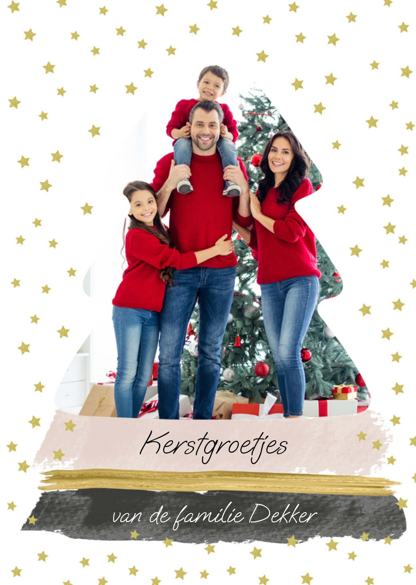 Kerstkaart Kerstgroetjes van de familie Fotokaart aanpasbare tekst Tsjip