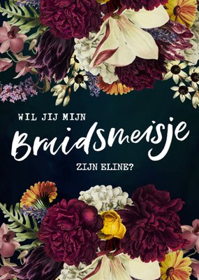 Wil Jij Mijn Bruidsmeisje Zijn Bloemen Typografisch Kaart