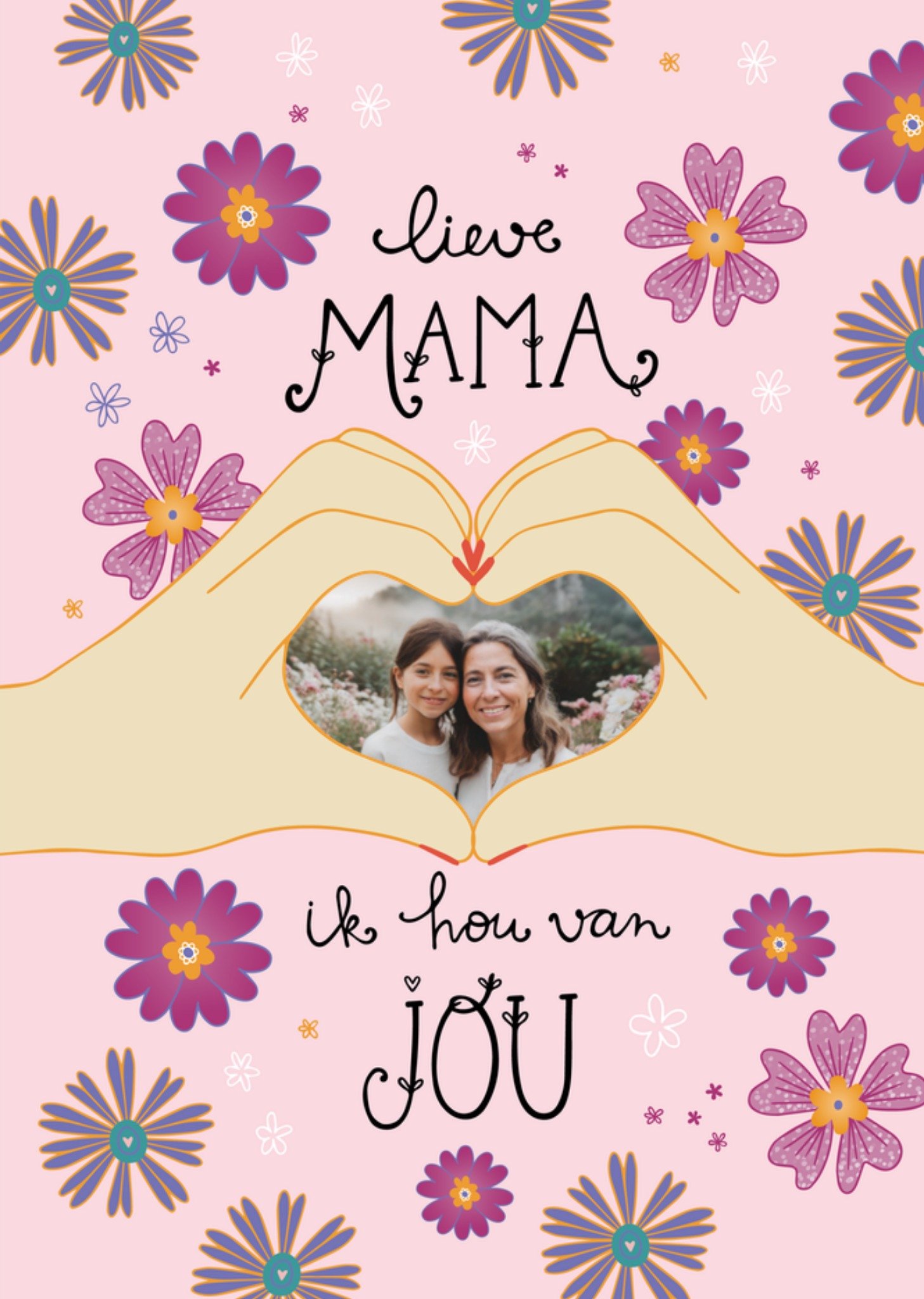 Moederdagkaart Lieve mama ik hou van jou Aanpasbare foto Kaart Funny Side Up